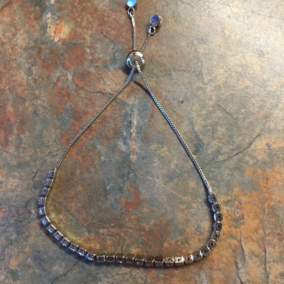 Silvertone Adjustable Slider Lariat Rhinestone Bracelet - Picture 5 of 5